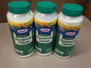 lot 103 image: 3 x 24 oz Kraft Grated Parmesan Cheese best date 012924