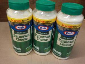 lot 105 image: 3 x 24 oz Kraft Grated Parmesan Cheese best date 012924