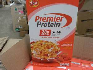 lot 115 image: 2 x 8 x 9 oz boxes Post Premier Protein Mixed Berry Almond Cereal Best by 082023