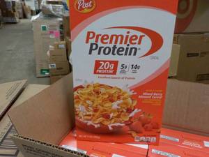 lot 118 image: 2 x 8 x 9 oz boxes Post Premier Protein Mixed Berry Almond Cereal Best by 082023