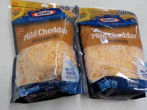 lot 348 image: F 2 x 16 oz Kraft Frozen Mild Cheddar Shredded Cheese