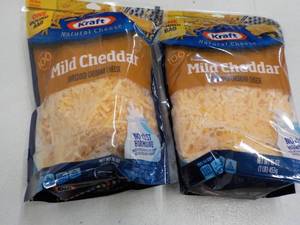 lot 349 image: F 2 x 16 oz Kraft Frozen Mild Cheddar Shredded Cheese