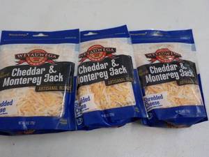 lot 351 image: F 3 x 8 oz Frozen Bags Weyauwega Shredded Cheddar and Monterey Jack Cheese