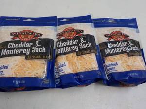 lot 354 image: F 3 x 8 oz Frozen Bags Weyauwega Shredded Cheddar and Monterey Jack Cheese
