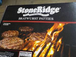 lot 356 image: D Frozen 5 lb. Box Ridge Bratwurst Patties Party Box- various flavors