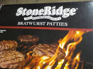 lot 357 image: D Frozen 5 lb. Box Ridge Bratwurst Patties Party Box- various flavors
