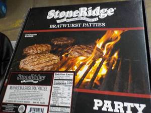 lot 358 image: D Frozen 5 lb. Box Ridge Bratwurst Patties Party Box- various flavors