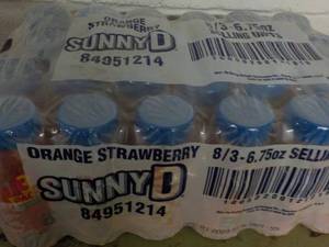 lot 380 image: 24 pack Sunny D OrangeStrawberry 6.75 oz Bottles Best by 12212023