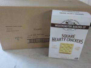 lot 387 image: 12 x 6 oz Boxes Square Hearty Crackers Westminster Bakers Co. Best by 12212023