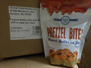 lot 406 image: 10 x 7 oz Bags Pretzel Bites Peanut Butter and Jelly Best By 04162023