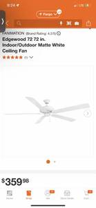 FANIMATION FP9072 Edgewood 72 72 in. IndoorOutdoor Matte White Ceiling Fan ($356 Retail Value)