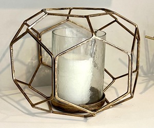 lot 70 image: Home Decor Items, Golden Colored Abstract Candle Holder and Urchin Asterisk Figurine