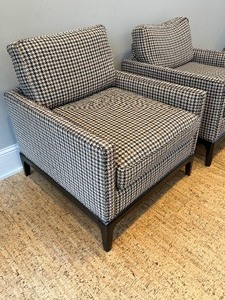 lot 6 image: Pair of Wesley Hall for Studio M Modern Upholstered Lounge Arm Chairs