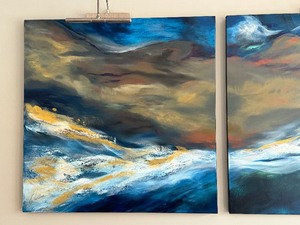 lot 5 image: Pair of Abstract Oil on Canvas Paintings by Michael Quellier