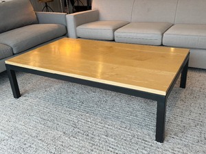 lot 60 image: Large Wooden Coffee Table with Metal Modern Base