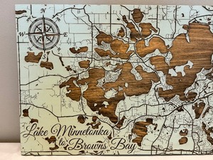 lot 194 image: Wood Decorative Map of Browns Bay Lake Minnetonka