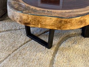 Log  Wood Slice Coffee Table with Metal Base