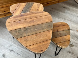 lot 180 image: Set of Three Abstract Accent Tables with Metal Hairpin Legs