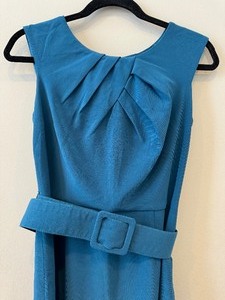lot 131 image: Adrianna Papell Aqua Blue Belted Sleeveless Dress