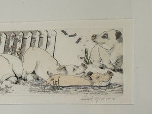 lot 280 image: Whimsical Pig Themed Framed Signed and Numbered Print by Enid Groves