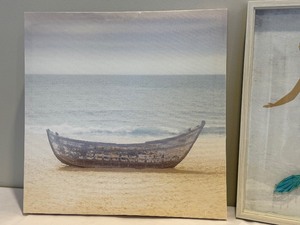 lot 279 image: Canvas Boat Print and Whimsical Mermaid Framed Wall Art