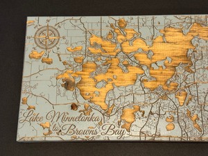 lot 264 image: Wooden Cut Out Decorative Map of Browns Bay Lake Minnetonka
