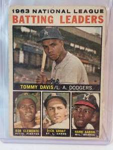 1963 dnational League Batting Leaders Topps No. 7, Tommy Davis, Bob Clemente, Dick Groat, Hank Aaron