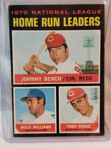 1970 National League Home Run Leaders Johnny Bench, Billy Williams, Tony Perez Topps No. 66