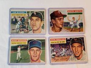 Lot of 4 1956 Topps Bob Speake 66, Wayne Terwilliger 73, Jim Rivera 70, Mayo Smith 60