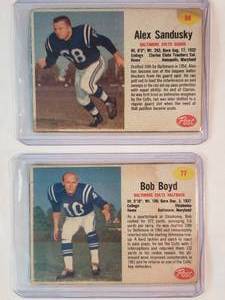 Lot of 2 1962 Post NFL Bob Boyd 77, Alex Sandusky 88