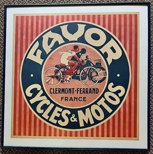 lot 43 image: Vintage Style Favor Cycles & Moto Advertising Art