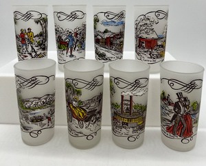 lot 78 image: Vintage Currier & Ives Glass Tumblers - QTY 8