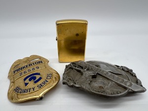 lot 507 image: Vintage Pinkerton Security Badge, Colorado Belt & Zippo Lighter Lot