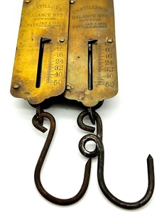lot 152 image: Vintage lot of 2 Antique Collectable Brass Face CHATILLONS BALANCE No2 NEW YORK Hanging Scales