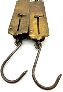 lot 159 image: Vintage lot of 2 Antique Collectable Brass Face FRARYS IMPROVED SPRING BALANCE WARRANTED Hanging Scales