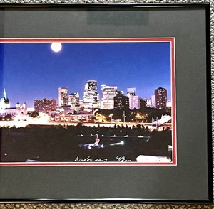 lot 183 image: Framed Photo of the Minneapolis Skyline VIEW FROM SCULPTURE GARDEN  with a Full Moon by STEVEN LINDER PHOTOGRAPHY