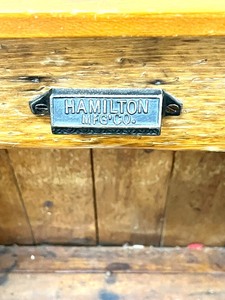 lot 186 image: Vintage Rustic Pine Wooden Firewood Box with Repurposed Drawer Pull From HAMILTON LETTER PRESS