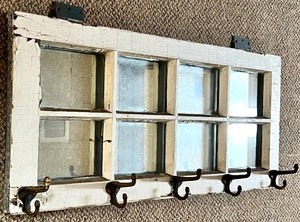 lot 188 image: Rustic and Distressed Hinged Vintage Window Converted into Mirror with Hangers