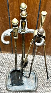 lot 189 image: Vintage Rustic Fireplace Irons with Holder
