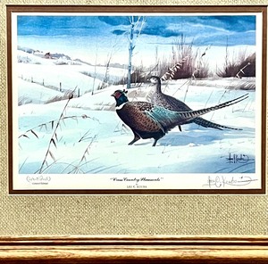 lot 196 image: Wooden Framed Artwork CROSS COUNTRY PHEASANTS Artist Limited Edition Signed by LES C. KOUBA Artist Proof
