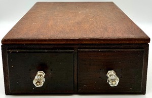 lot 213 image: Vintage Wooden 2 Drawer Library Card Catalogue