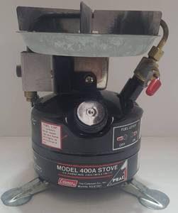 lot 340 image: Vintage 80s Coleman Peak Lightweight Backpack Stove Model 400A701