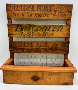 lot 514 image: Vintage Upcycled Fruit Crates Wall Hanging Basket