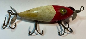 lot 332 image: Vtg SOUTH BEND  Surf Oreno Minnow Wood Antique FIshing Lure Red White