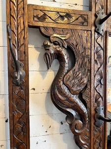 lot 5 image: Antique ENGLISH Hand Carved Wood Hall Tree with Griffons Circa 1890