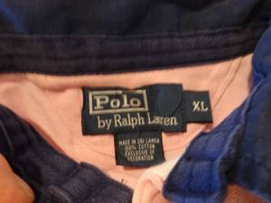 lot 427 image: Polo RALPH LAUREN Skinny Polo PINK & NAVY Double PONY Shirt 1967 NY #2 Size XL