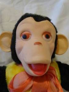 lot 357 image: Vtg Mr. Bim Zip Zippy Plush Monkey W Banana Stuffed Toy Rubber Face 16 Japan