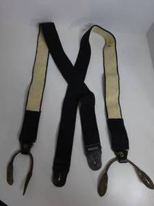 lot 331 image: Vtg 40s POLICE BRACE Work Suspenders Adult Stretch Leather Button & Brass Black