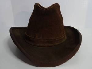 lot 449 image: Vintage HENSCHEL Skullys Brown  Sueded Leather Wide Brim HAT Union Made Mens M