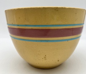 lot 476 image: Vintage WATT POTTERY - Pink and Blue Stripe Mixing Bowls - 4 - Bowmans Advertising